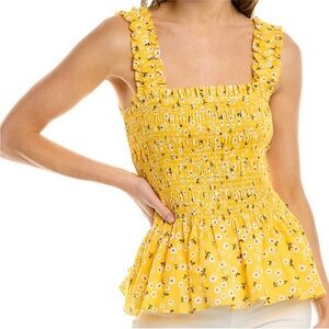 NWOT Kate Spade Fleurette Toss Smocked Top in Yellow Floral Size Medium